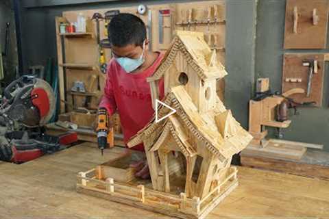 Build DIY Woodworking Castle Bird House and Bird Feeder - DIY Woodworking Projects