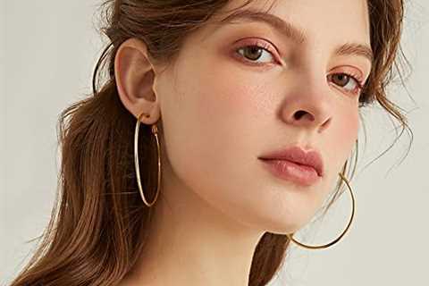 Dainty 70mm 14K Yellow Gold Silver Big Large Hoop Earrings For Women Girls Sensitive Ears Fashion..