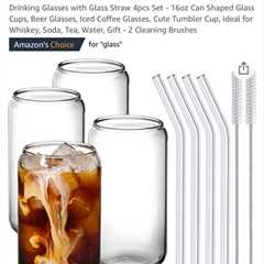 NETANY Drinking Glasses with Glass Straw 4pcs Set - 16oz Highball Glass Cups, Beer Glasses, Iced..